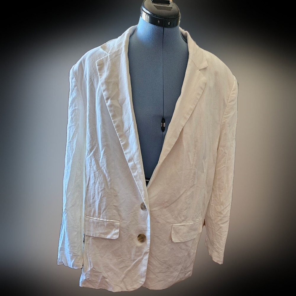 Linen White Blazer by A New Day Size L Relaxed Fit